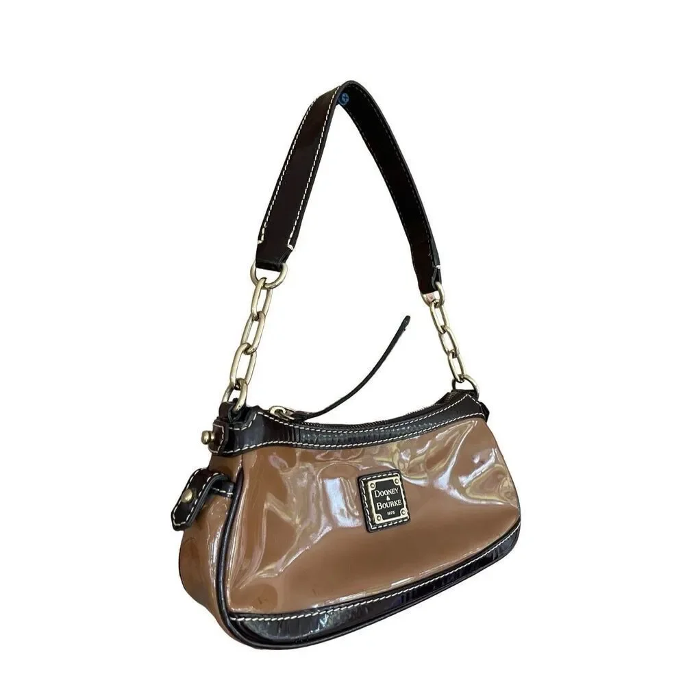 Dooney & Bourke Brown and Black Patent Leather Mini Hobo Bag